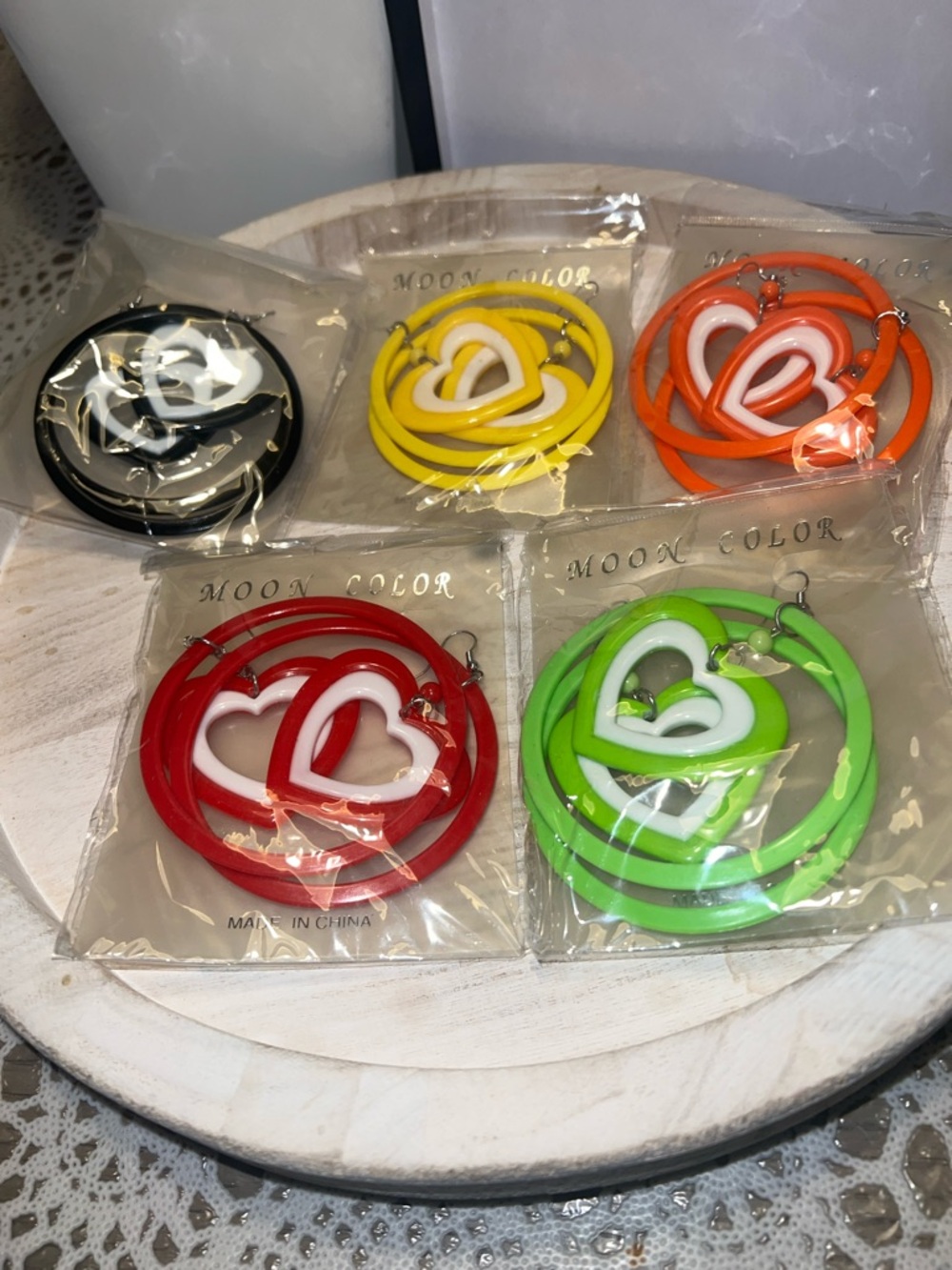 Colorful Double Heart Hoop Earrings - Multiple Colors
